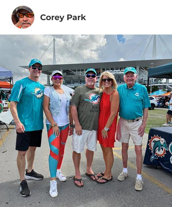 corey-park Picture of Corey Park posing with his family in front of the Hard Rock Stadium